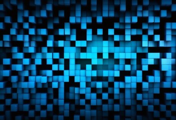 A blue digital background with pixelated squares