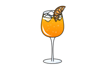 Illustrated glass of spritz, mimosa illustration , a glass of champagne and orange juice, fruity summer cocktail