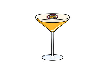 martini glass with a cocktail, passion fruit martini, classy cocktail, illustrated mocktail