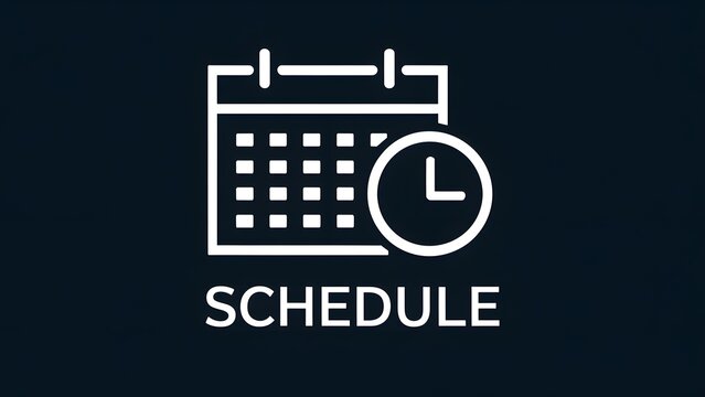 The calendar has a grid layout, representing days, and the clock symbol is positioned to the right of the calendar, indicating a specific time. The word 'SCHEDULE' is written below the calendar