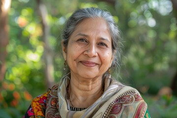 Portrait of an Indian woman, 60 years old. Woman smiling