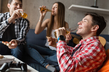 happy young people having fun, friends party at home