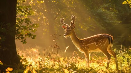 Deer roaming in a sunlit forest part of a nature series