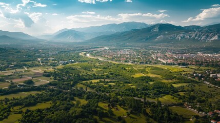 Fototapeta premium Captivating Aerial Views: Drone Photography of Majestic Landscapes and Urban Skylines