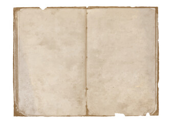 Old vintage antique open tattered torn book, empty pages