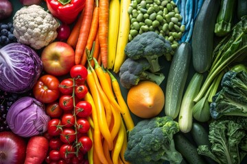 Bright assortment of fresh vegetables and fruits