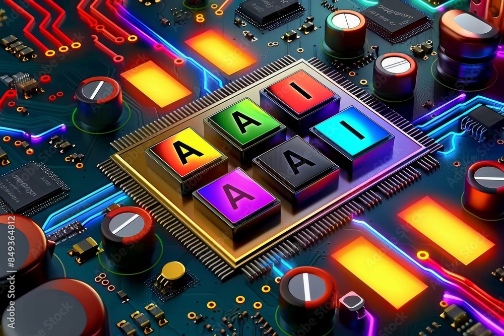 Aufkleber colorful ai gears on a circuit board, representing the integration of artificial intelligence in mec