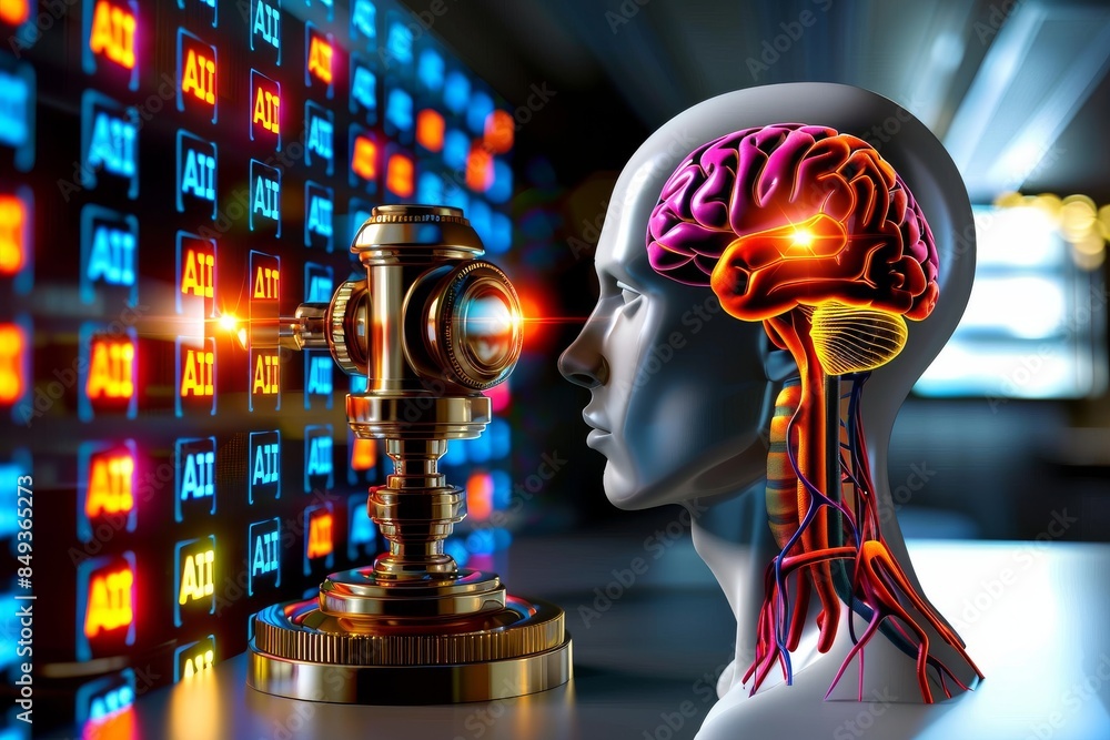 Aufkleber humanoid robot head with digital interface, symbolizing the fusion of human and artificial intellige