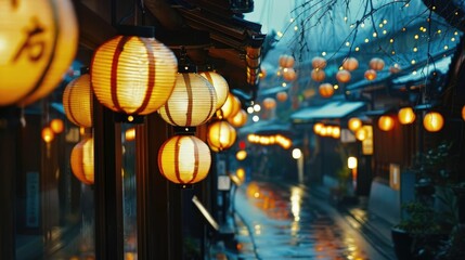 Festive Lanterns  Streets adorned with traditional paper lanterns, especially at dusk or night