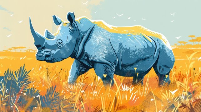 An illustration of a rhinoceros in the World of Wild Animals learning book represents the letter R