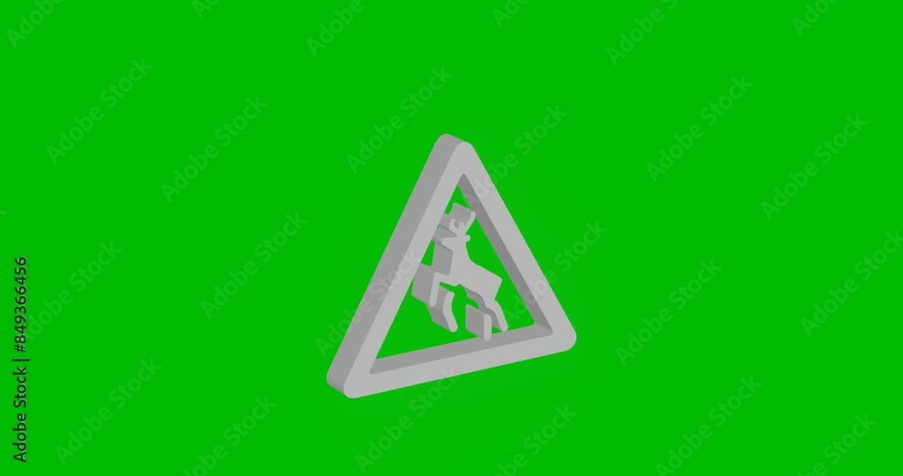Poster animation of rotation of a white wild animals road sign with shadow. simple and complex rotation. se