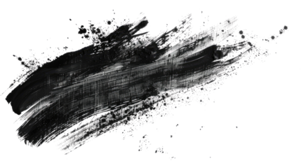 Black ink brush stroke on a transparent background