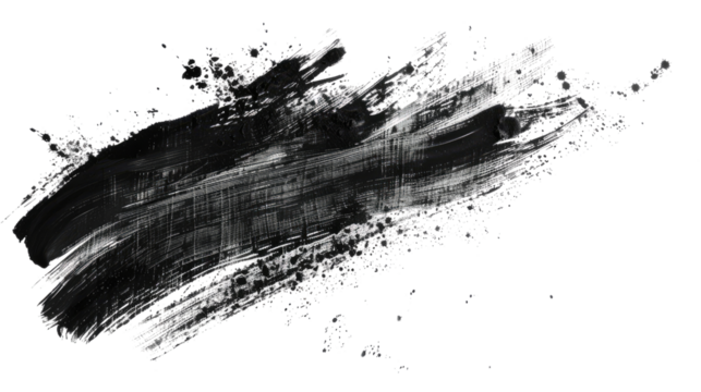 Black ink brush stroke on a transparent background