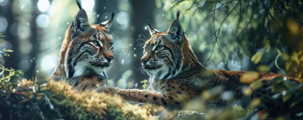 Lynx lynx in a clean green summer wild nature, banner. Generative AI.