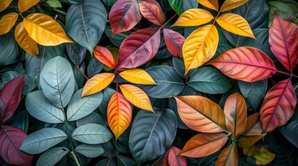Vibrant multicolored tropical leaves backdrop