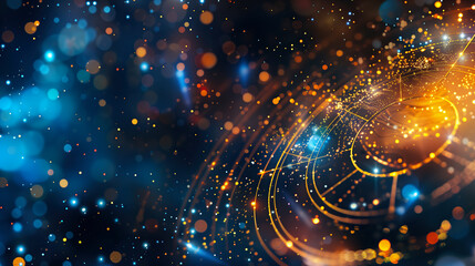 Abstract Image Featuring Circular Astrlogical Chart In Golden And Blue Hues