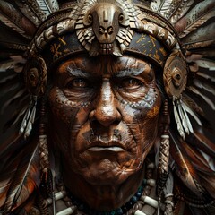 Tribal warrior chief portrait, featuring tribal chief motifs and traditional tribal elements, hyperrealistic 4K photo.