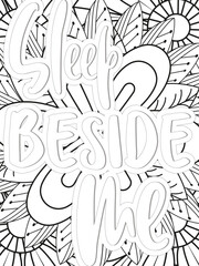 Dog Quotes Flower Coloring Page Beautiful black and white illustration for adult coloring book