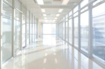 Modern Minimalist Office Space with Sunlit Marble Surface and Crystal Accents. Blurry Background with Large Windows and White Walls.

