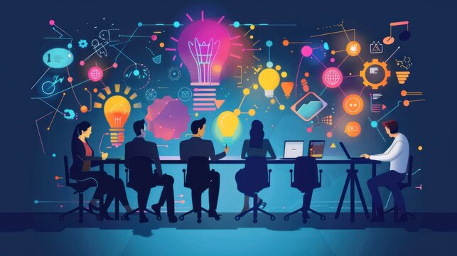 Brainstorming, creative vision, combination of ideas for joint business development of the organization. of modern digital executives