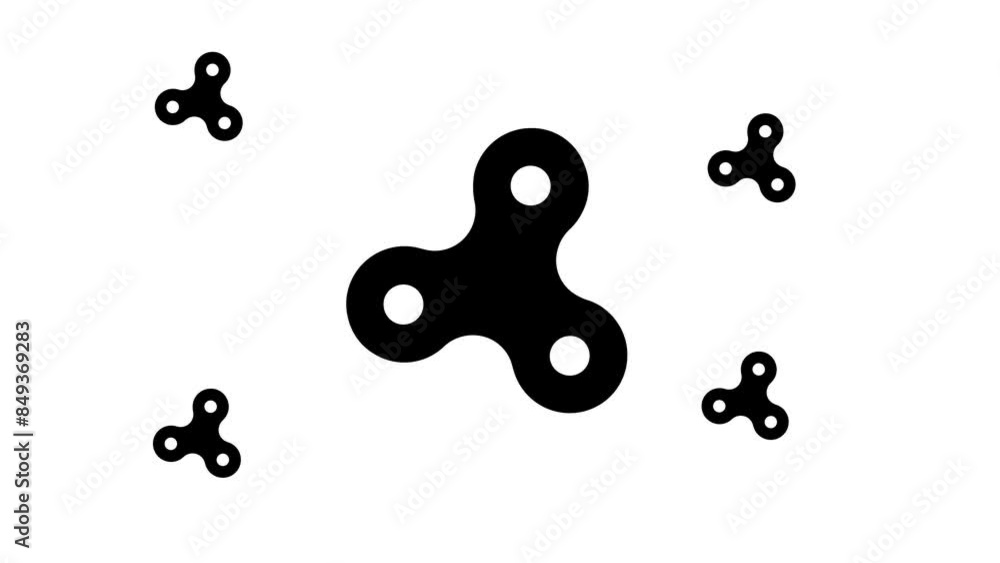 Poster zoom in and out animation the spinner symbol. large black symbol in the center and four small symbol