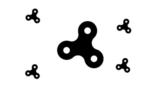 Zoom in and out animation the spinner symbol. Large black symbol in the center and four small symbols around. Seamless looped 4k animation on white background