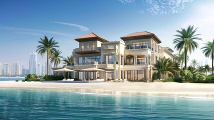 Fototapeta premium Dubai luxury villas real estate on The Palm Jumeirah artificial island panorama