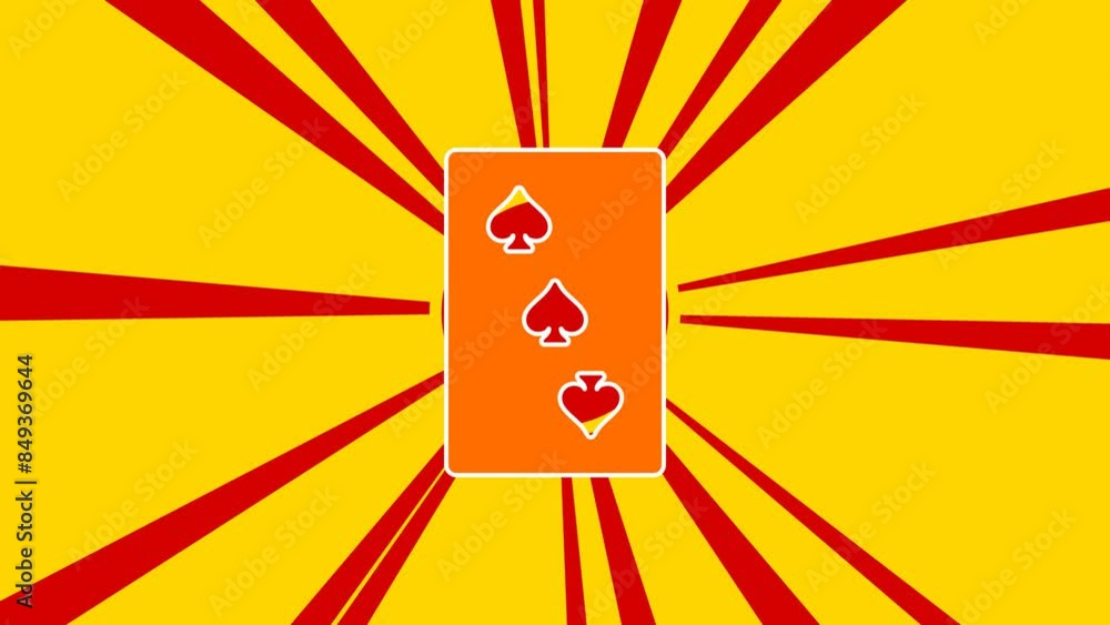 Poster three of spades playing card on the background of animation from moving rays of the sun. large orang