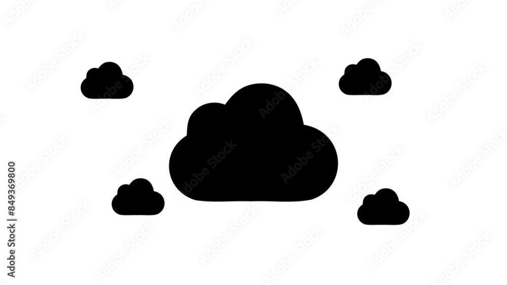 Poster zoom in and out animation the cloud symbol. large black symbol in the center and four small symbols 