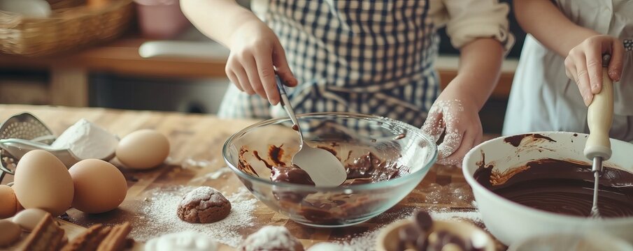 Family baking cookies for National Chocolate Cupcake Day, October 18th, delicious treats and bonding time, 4K hyperrealistic photo. - Powered by Adobe