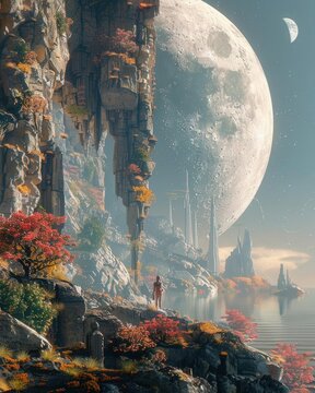 Explore the boundaries of reality and virtuality with a tilted angle depiction of a dreamlike landscape where synthetic intelligence meets emotional consciousness
