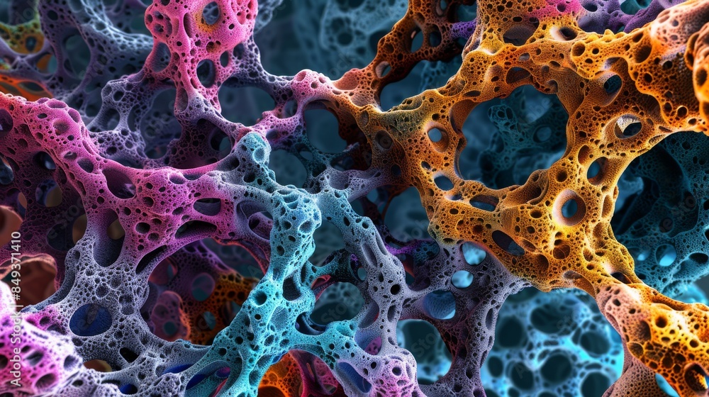 Fototapete colorful abstract 3d rendering texture resembling organic structures and porous surfaces in a vibran