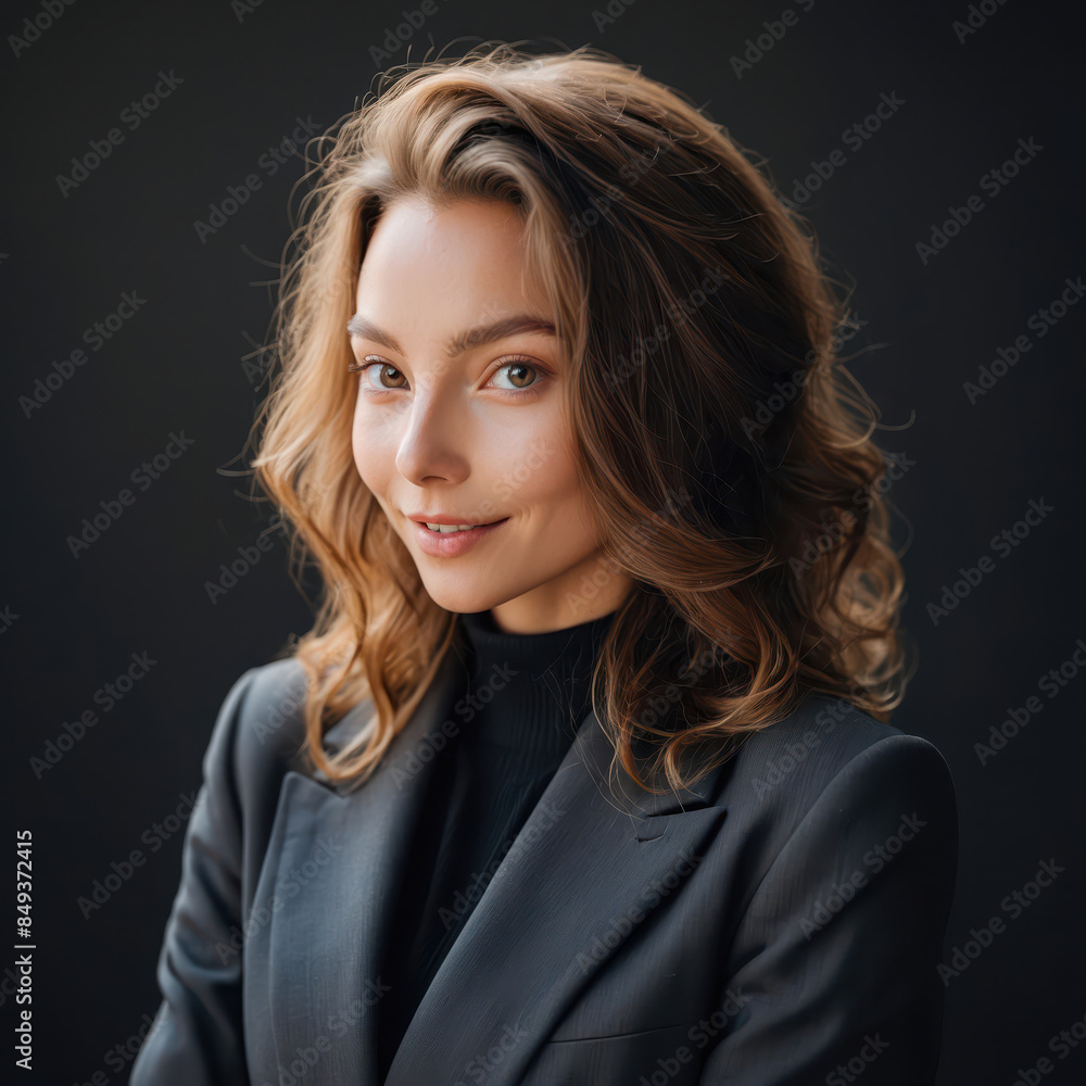 Wall mural portrait of a woman suit, isolated black background, art vector style