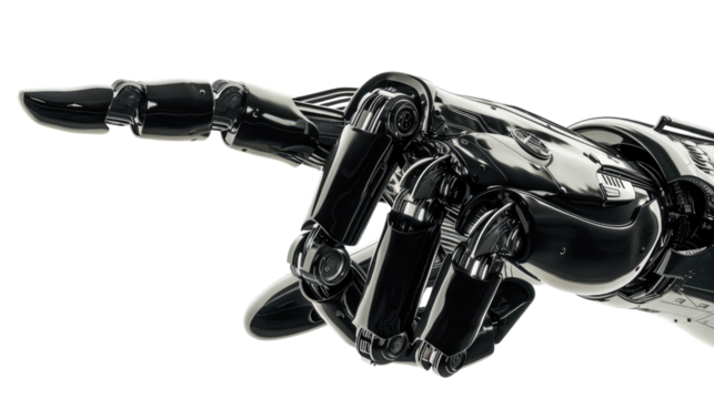 Robotic hand is pointing at something on a transparent background