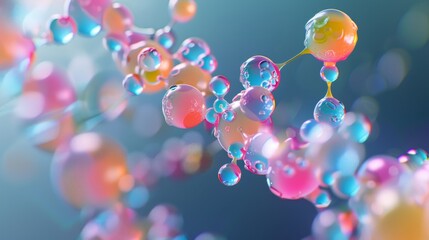 Colorful abstract molecular structure with glowing spheres and connecting lines, representing science, technology, and innovation.