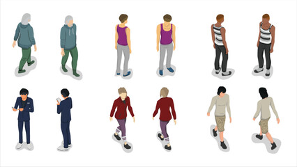 Fototapeta premium isometric set of man people pose activity