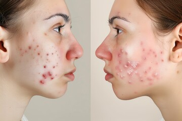 Obraz premium Before and After Acne Treatment Progress Comparison for Clearer Skin Improvement