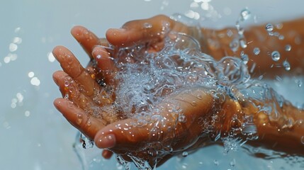Fototapeta premium handwashing two hands being washed with soap and running water ,healthy , clean, for presentation