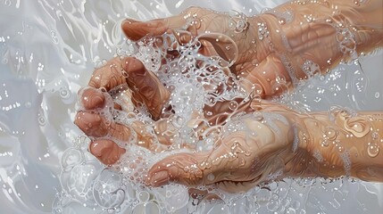 Fototapeta premium handwashing two hands being washed with soap and running water ,healthy , clean, for presentation