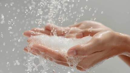 Fototapeta premium handwashing two hands being washed with soap and running water ,healthy , clean, for presentation