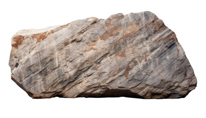 Fototapeta premium Close-up of a large rock with intricate textures and patterns, isolated on a white background, ideal for geology or nature-themed designs.