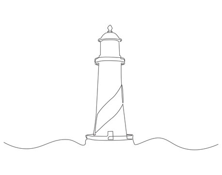 recommend clip art: Continuous one line drawing of lighthouse tower on the ocean. One line drawing illustration of lighthouse tower. Searchlight concept continuous line art. Editable outline.