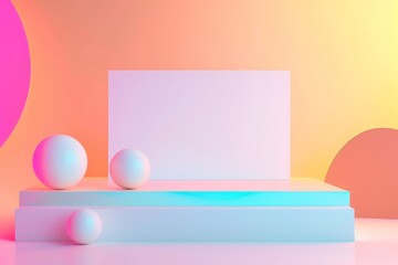 A white box with a white background and three white spheres on top of it