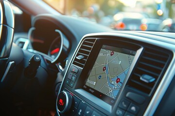 Detailed View of GPS Navigation System in a Modern Rental Car for Enhanced Customer Convenience