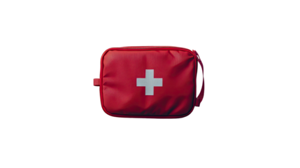 Red first aid kit on a transparent background
