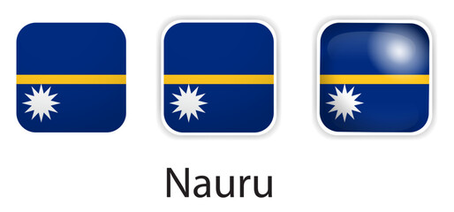 Nauru flag vector icons set in the shape of rounded square