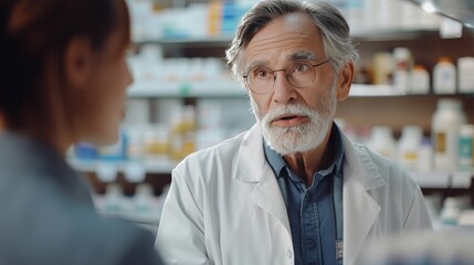 Obraz premium pharmacist dispensing medication to a patient in a pharmacy