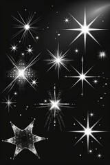 A dark background with small sparkling stars scattered across