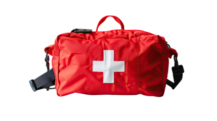 Red first aid kit on a transparent background