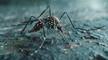 A close-up shot of a mosquito on a surface